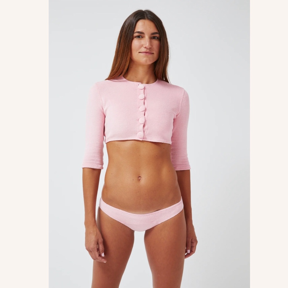 LISA MARIE FERNANDEZ: THE CARDIGAN in PINK TERRY CLOTH - Picture 3 of 10